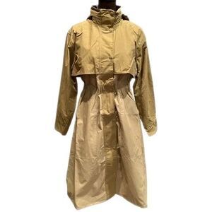NWT A New Day Khaki Taffeta Long Trench Coat sz S Womens w/Hidden Hood +Pockets